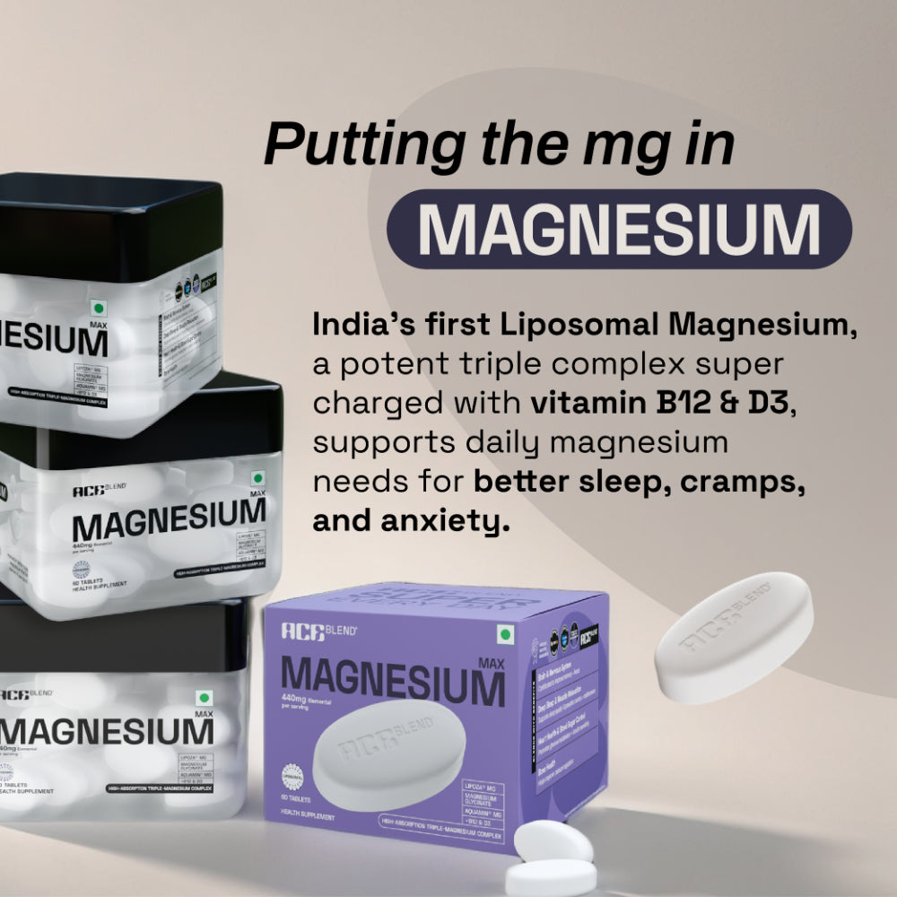 Ace Blend Max Magnesium Tablets 440mg|Magnesium Glycinate + Liposomal Lipoza + Aquamin