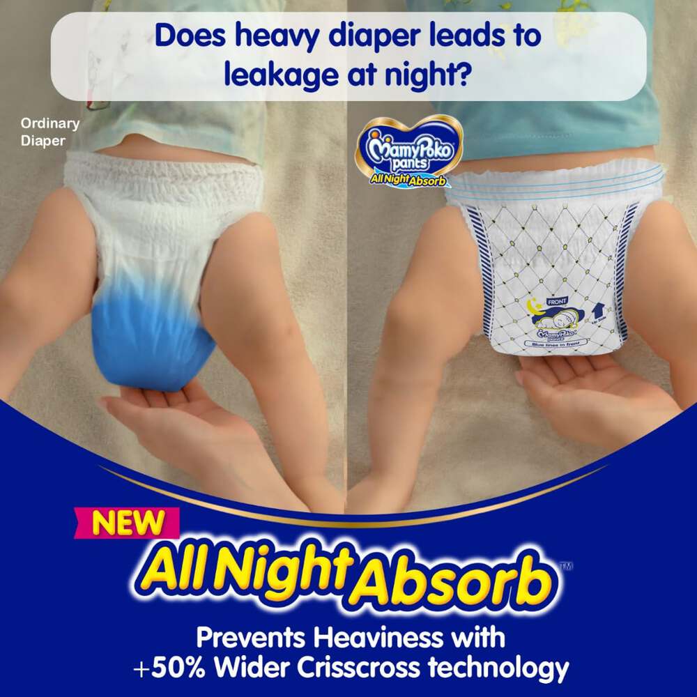 MamyPoko Pants All Night Absorb Baby Diapers, Medium (Pack of 48) 7-12 kg