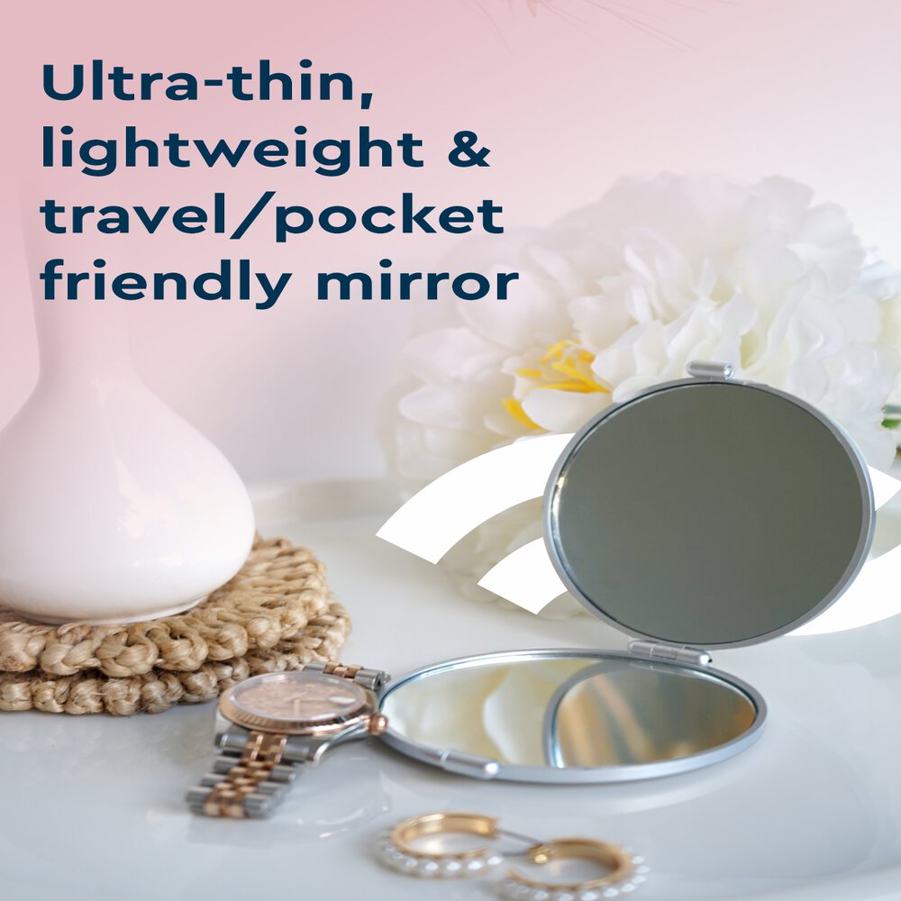 GUBB Travel Mirror Compact Cosmetic Bag Mirror for Women Magnifying Mirror for Makeup 5X - Silver - Compact in Size C71-Easy to Carry - Dual Side Mirror - Can be rotated to 180 Degrees