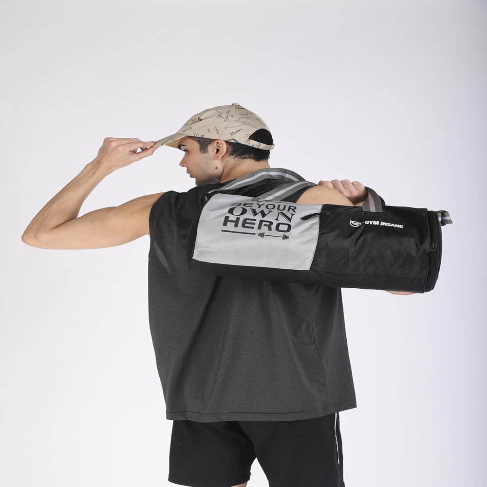 GYM INSANE Gym Hero Polyster Duffle Bag with Shoe Compartment for Men & Women - Color Black(22 Ltr)