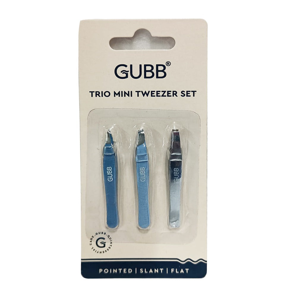 GUBB Trio Mini Tweezer Set For Easy & Precise Plucking of Unwanted Hair - Slant Tweezer, Flat Tweezer & Pointed Tweezer - Multiple Usage - Upple Lips, Eyebrows, Forehead or Chin Hair