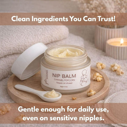 GLO Mama Nipple Butter for Breastfeeding | Caramel Popcorn Nip Balm | Soothes & Repairs Dry, Cracked Nipples | Safe & Baby-Friendly for Nursing Moms