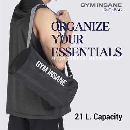 GYM INSANE Honey Comb Polyster Duffle Bag with Shoe Compartment for Men & Women - Color Black (16 Ltr)