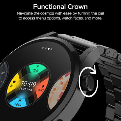 boAt Lunar Embrace w/ 1.51" (3.8 cm) AMOLED Display, BT Calling, Functional Crown, Metal-Built, 100+ Sports Mode, Animated Watch Faces, Built-in Games, Smart Watch for Men & Women (Steel Black)