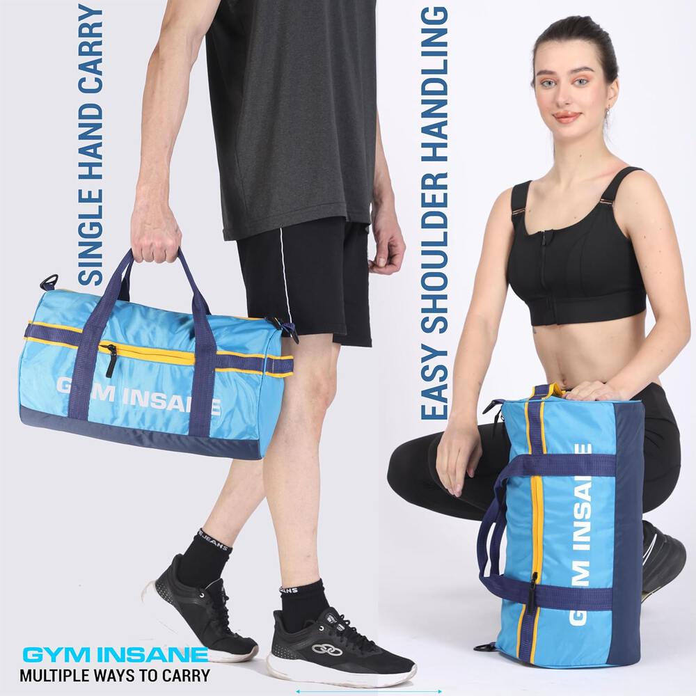 GYM INSANE BLUESAC Polyester Duffle Bag with Shoe Compartment for Men & Women - Color Sky Blue(26 Ltr)