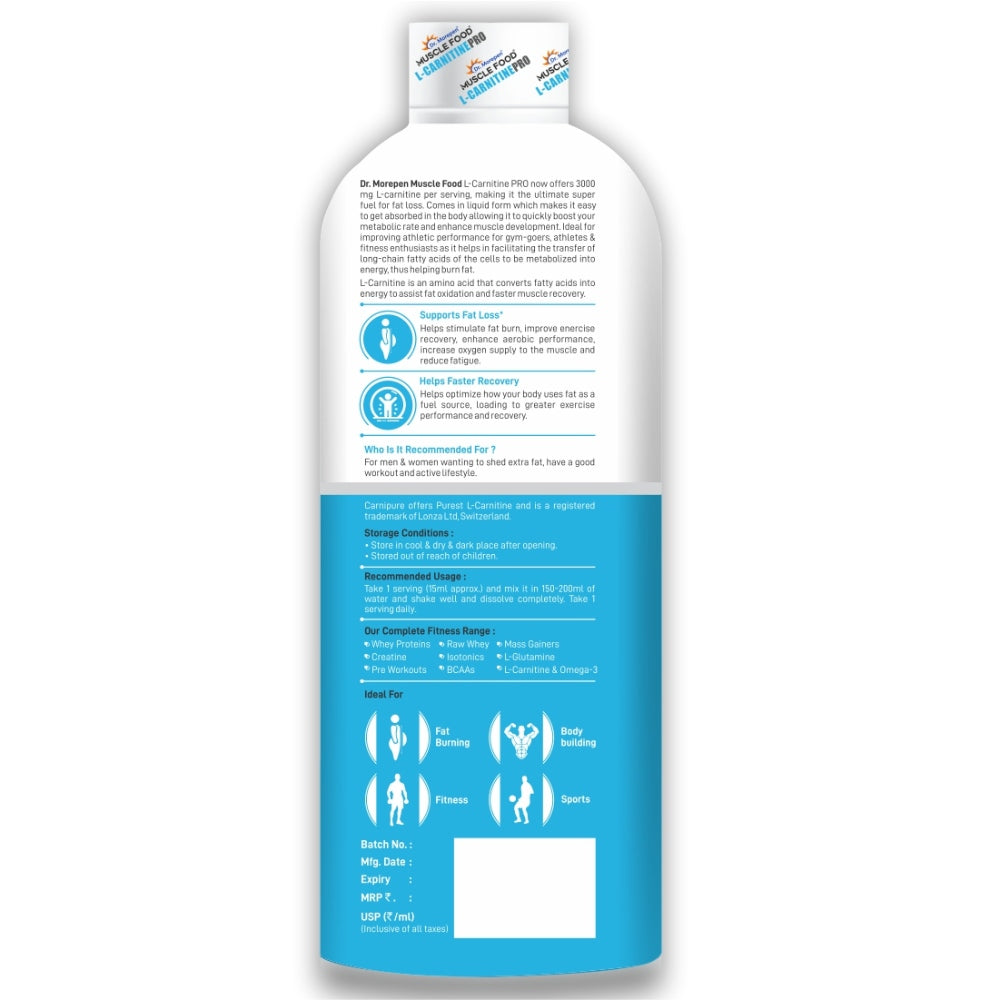 Dr. Morepen Muscle Food L-Carnitine Pro - Orange 450ml, 30 Servings