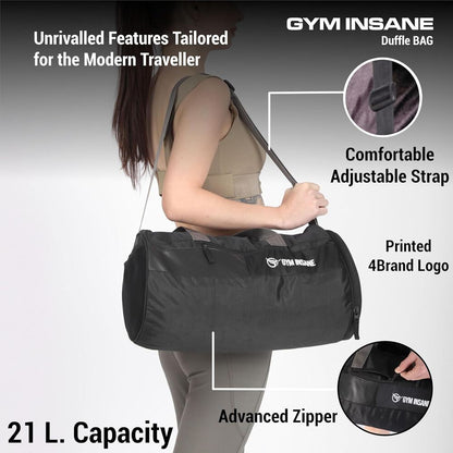 GYM INSANE Midnight VOYOGEAR Polyester Duffle Bag with Shoe Compartment for Men & Women - Color Black(21 Ltr)