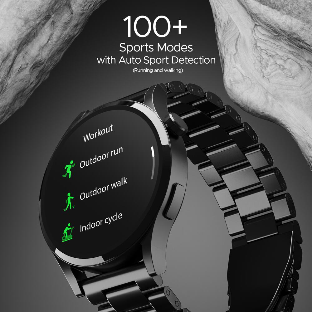 boAt Lunar Embrace w/ 1.51" (3.8 cm) AMOLED Display, BT Calling, Functional Crown, Metal-Built, 100+ Sports Mode, Animated Watch Faces, Built-in Games, Smart Watch for Men & Women (Steel Black)