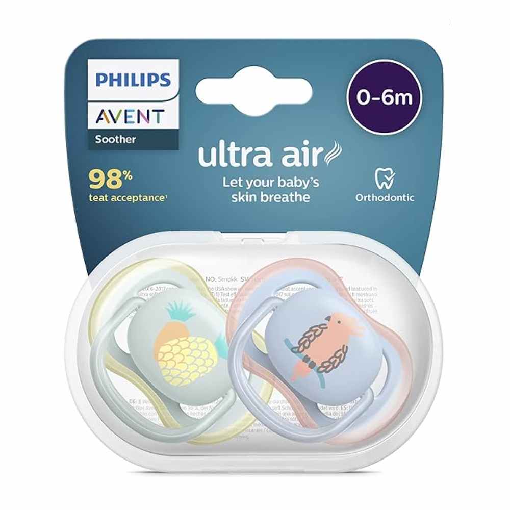 Philips Avent Ultra Air Soother - 2 x Light, Breathable Baby Soothers for Babies Aged 0-6 Months, BPA-Free with Steriliser Carry Case (SCF085/59)