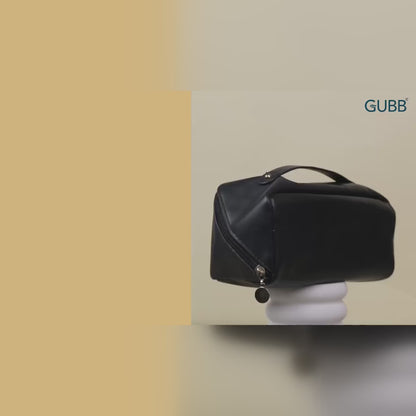 GUBB Multifunctional Travel Makeup Bag - Large Capacity Portable Leather Makeup Bag with Convinient & Durable Handle - Cosmetics Storage Bag with Waterproof PU Leather Fabric - Brown
