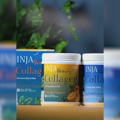 INJA Beauty Collagen for Skin, Hair & Nails, with Vitamin C, Glutathione, Biotin & More (Orange Flavour, 125 gms)